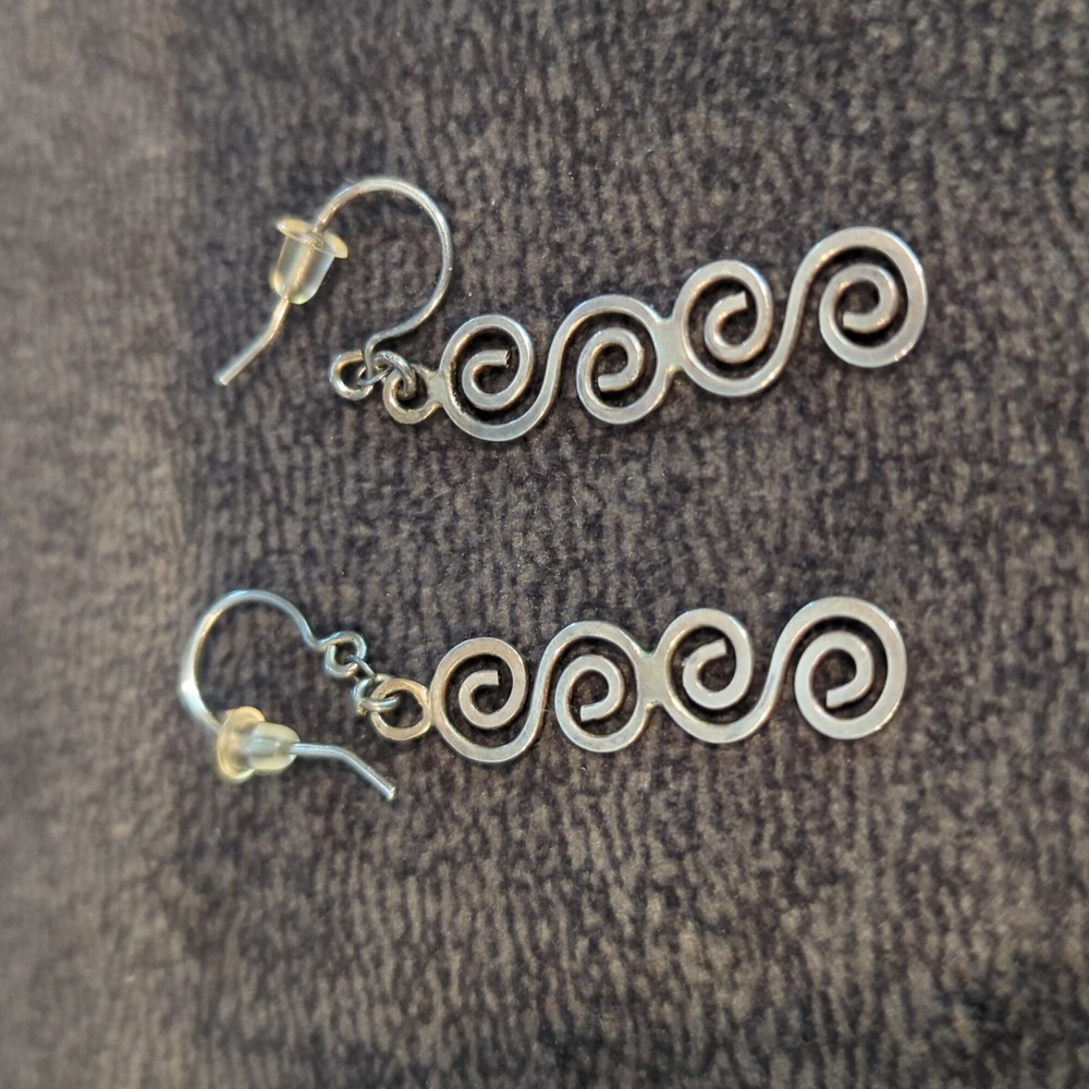 Silver spiral dangle earrings